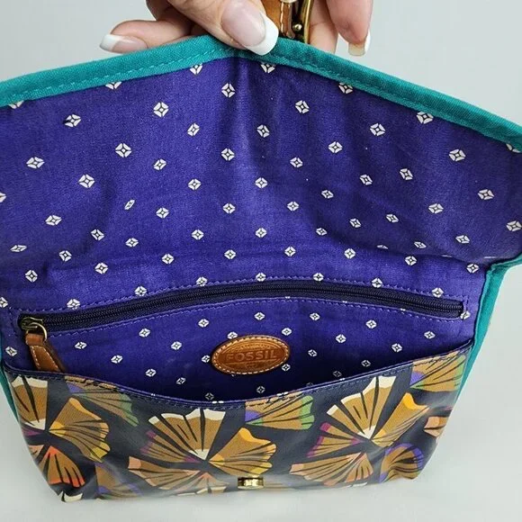 FOSSIL Brown Tropical Print Crossbody Purse - Picture 5 of 9